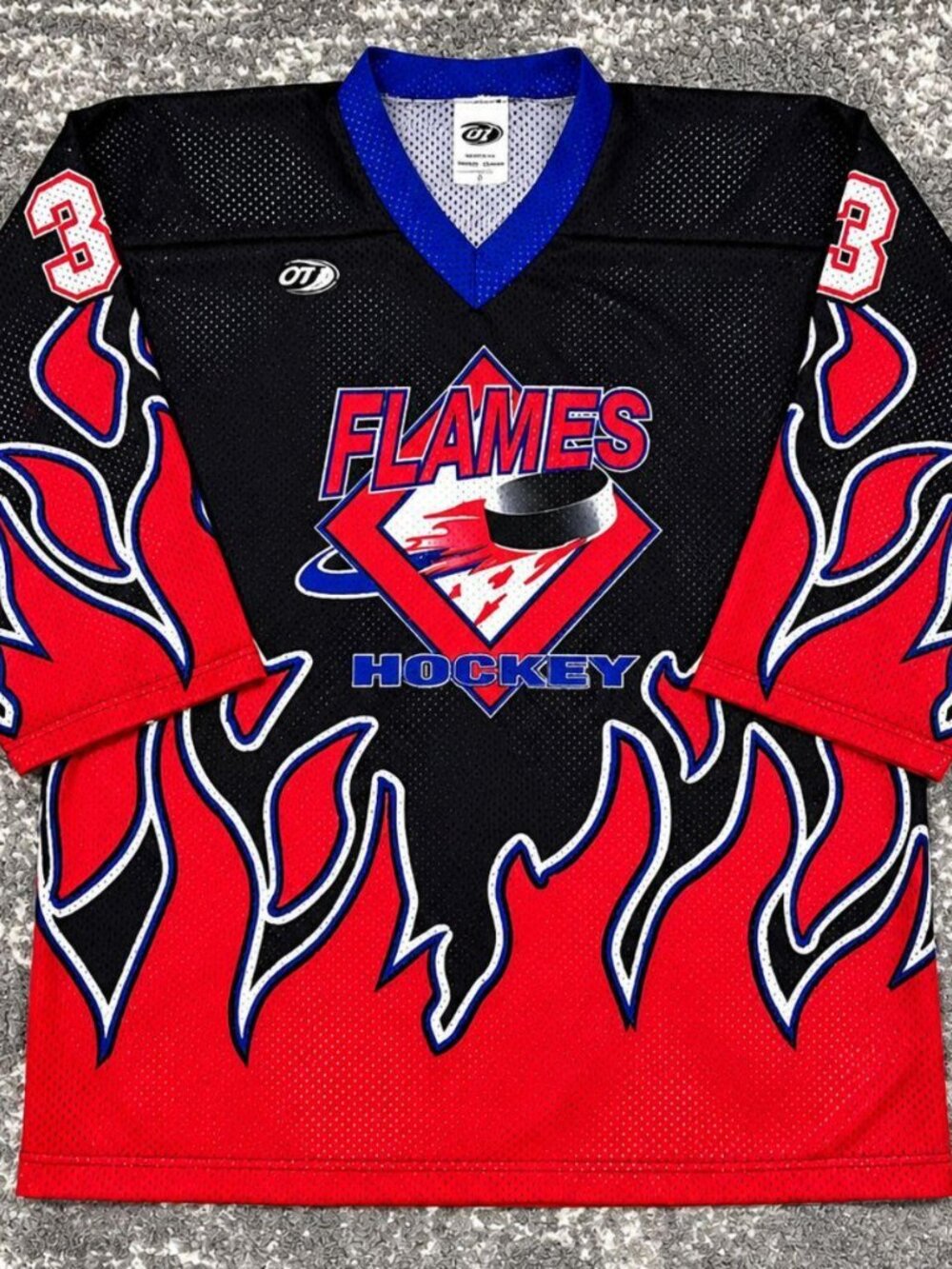 OT Sports Flames Hockey #3 Black Red Graphic Jersey